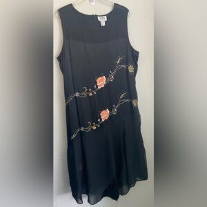 NWOT Gorgeous Black Long Silk Formal Multi Layered Dress Floral Embroider SZ 18W
